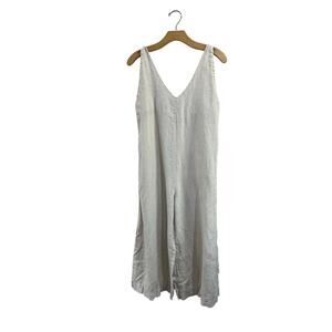 Ozma of California Linen Wide Leg Cropped Jumpsuit Pockets Size S